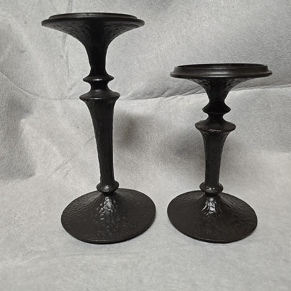 Pottery Barn Candle Holders Black Hammered Metal Taper Candlesticks Set of 2
